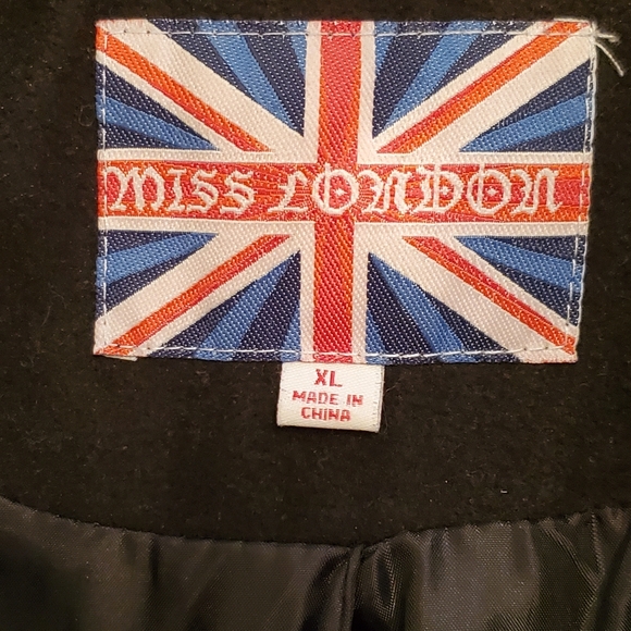 Miss London Black Wool Blend Pea Coat Size XL - Picture 7 of 9
